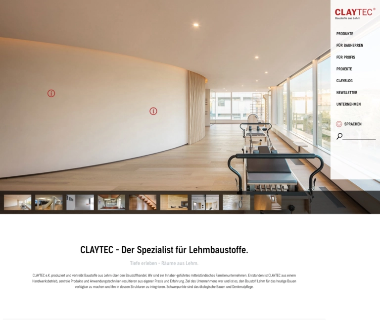 Website of Claytec after relaunch