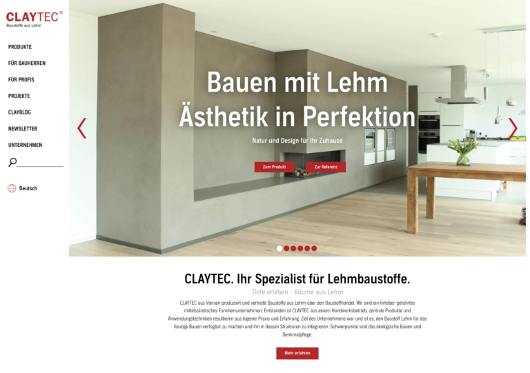 Website of Claytec before relaunch